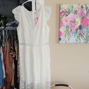 White Lace Southern Dress with Flutter Sleeves